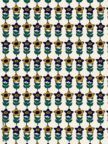 Fototapeta 北欧風線太め花のパターン