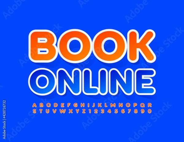 Obraz Vector bright banner Book Online. Orange sticker Font. Bright Alphabet Letters and Numbers set
