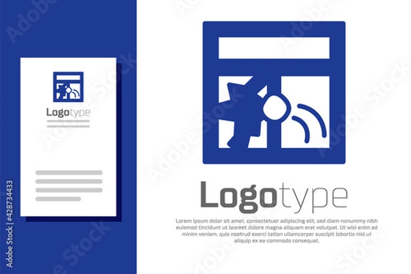 Fototapeta Blue Broken window icon isolated on white background. Damaged window. Beaten windowpane concept. Vandalism. Logo design template element. Vector
