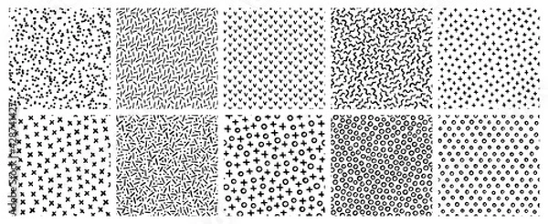 Fototapeta Set of hand drawn textured seamless patterns. Simple textures for background. Vector illustration.