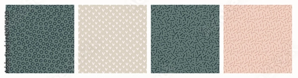 Fototapeta Set of hand drawn textured seamless patterns. Simple textures for background. Vector illustration.