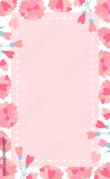 Fototapeta ハート型の花のイラストのパステルウェディングフレーム