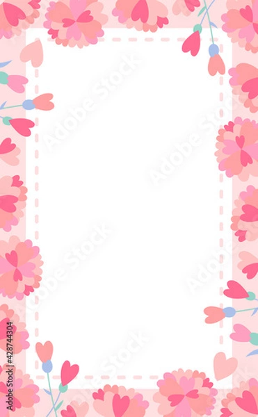 Fototapeta ハート型の花のイラストのパステルウェディングフレーム