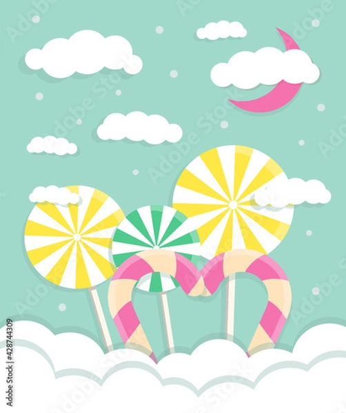 Fototapeta Background with clouds and sweets
