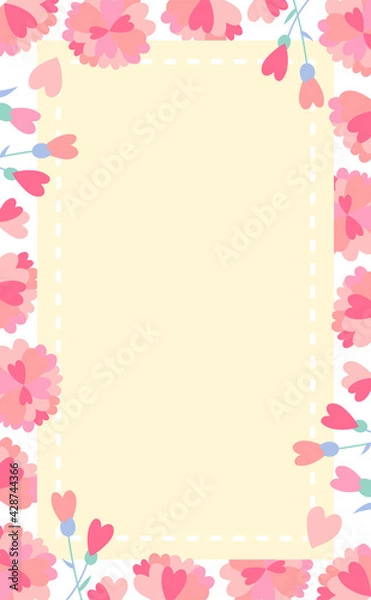 Fototapeta ハート型の花のイラストのパステルウェディングフレーム