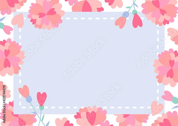 Fototapeta ハート型の花のイラストのパステルウェディングフレーム