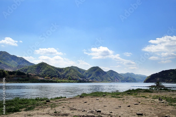 Obraz View of the Bukhan River on a nice day, Daeseong-ri National Tourist Site, Gapyeong, South Korea