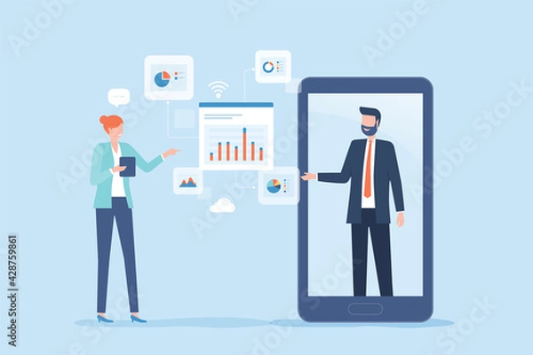 Obraz Flat vector Business online Financial advisor and online investment concept 