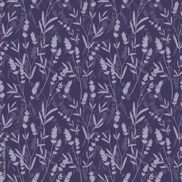 Fototapeta Lavender purple vector seamless pattern. Violet lavender hand draw background.
