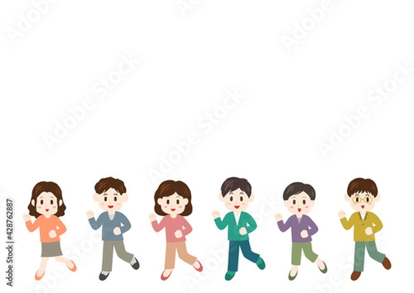 Fototapeta 前に進む若い男女のイラスト