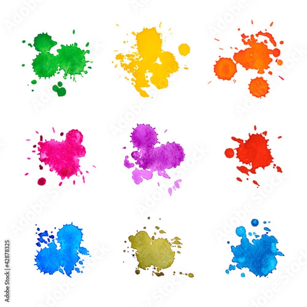 Obraz Set of Abstract Drops Watercolor Hand Drawn and Painted