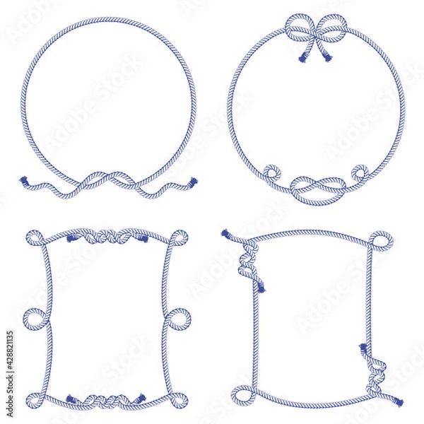 Fototapeta A set of various knots, frames, bindings of ropes. Seamless decorative elements.