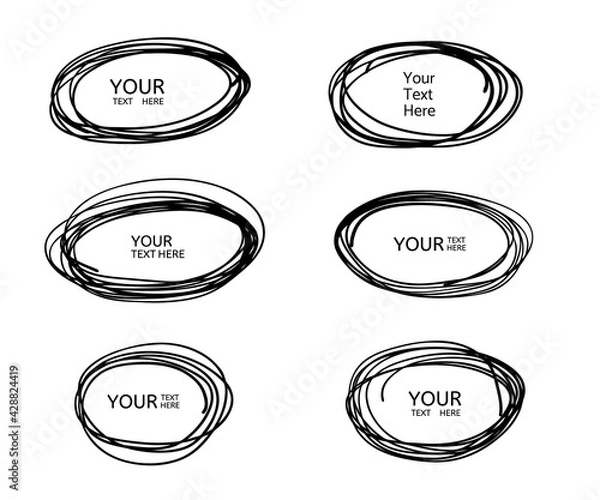 Fototapeta Hand drawn circle line sketch. Vector set circular scribble doodle round circles,  message note mark design element. Pencil, pen, graffiti bubble, ball draft illustration. - Vector