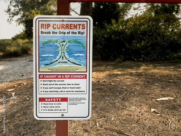 Obraz Rip Currents Sign on a Florida Beach