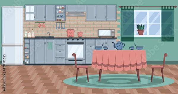 Fototapeta Kitchen with furniture. Cozy kitchen interior.