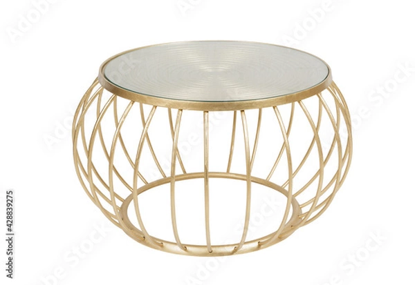 Fototapeta Modern golden round coffee table isolated on background