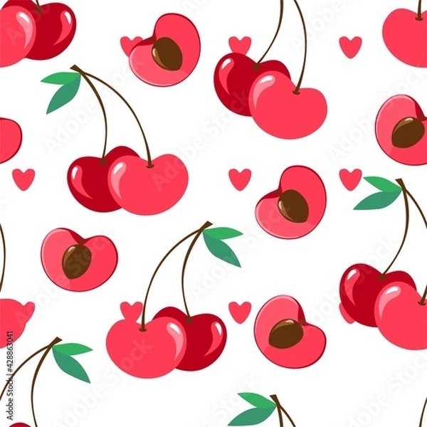 Fototapeta red cherry pattern seamless vector illustration print design for textiles