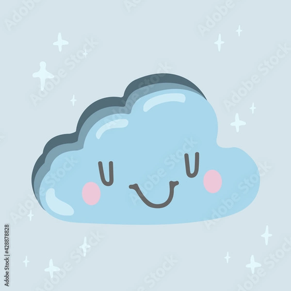 Obraz Cute Happy Cloud. Vector illustration in kawaii cartoon style.  Suitable for fabric, print, card, sticker and design products.