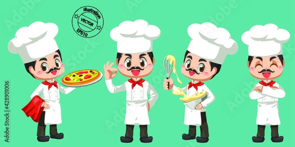 Fototapeta set of chef in blue background