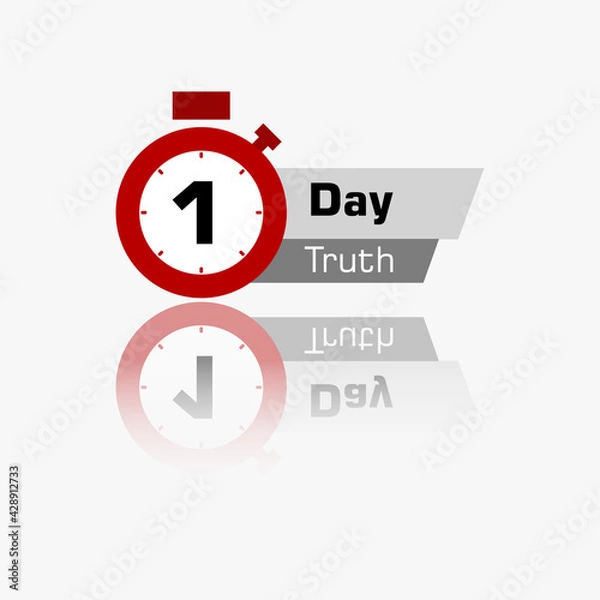 Fototapeta 1 Day Truth. Vector emblem with the number of days remaining. label, red alarm clock flat with ribbon, promotion icon, best deal symbol vector illustration.