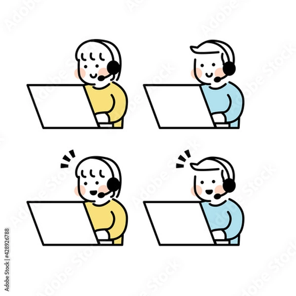 Obraz パソコンでやりとりをするキッズイラスト素材