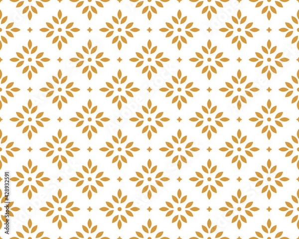 Fototapeta Flower geometric pattern. Seamless vector background. White and gold ornament. Ornament for fabric, wallpaper, packaging. Decorative print