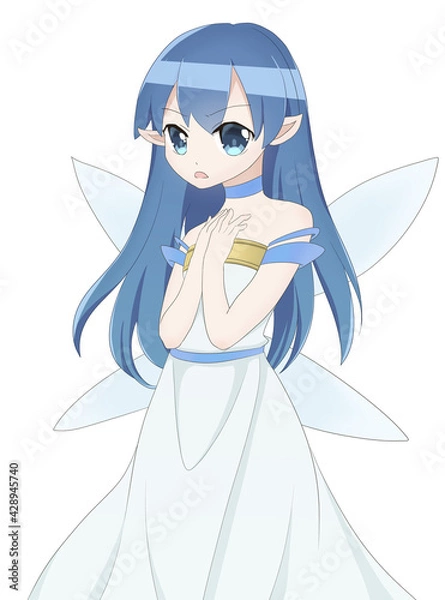 Fototapeta 妖精のイラスト　青　怒る