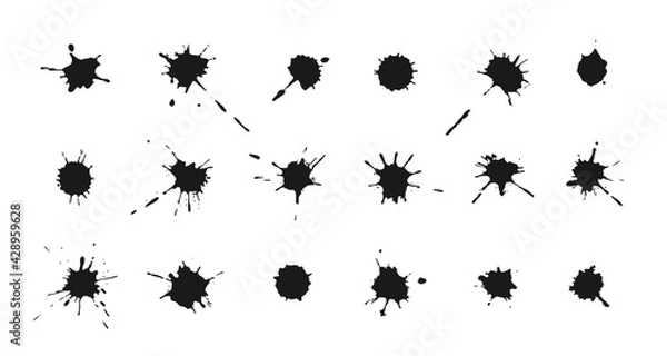Fototapeta Ink blots and splashes. Collection of handdrawn blobs, drops and spatters