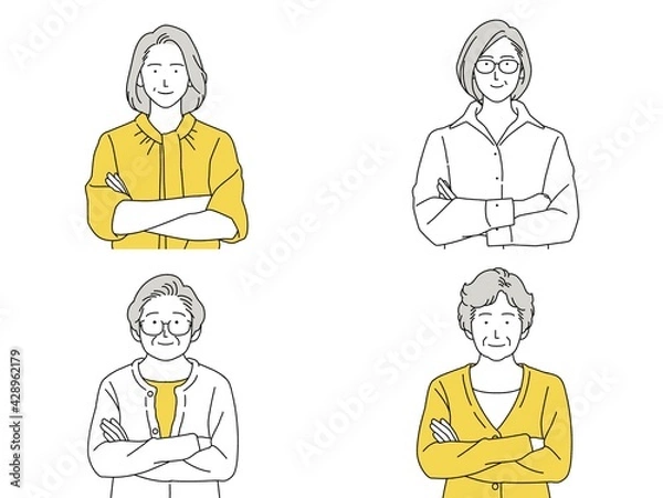 Fototapeta 人物イラスト 女性 セット 正面 腕組み シニア