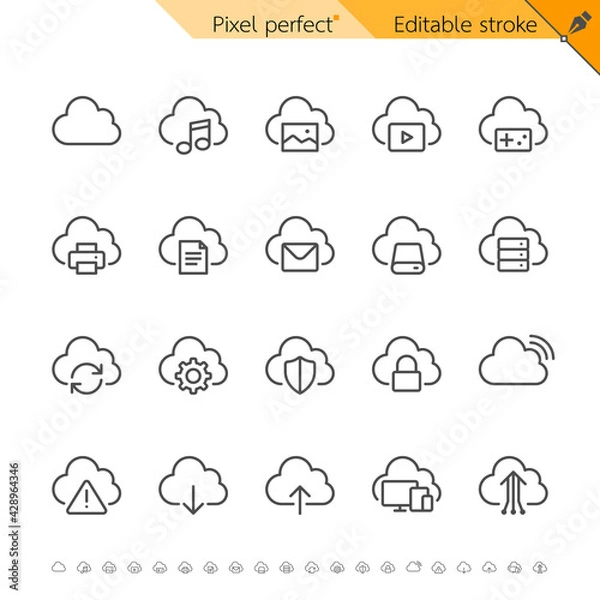 Fototapeta Cloud computing thin icons. Pixel perfect. Editable stroke.
