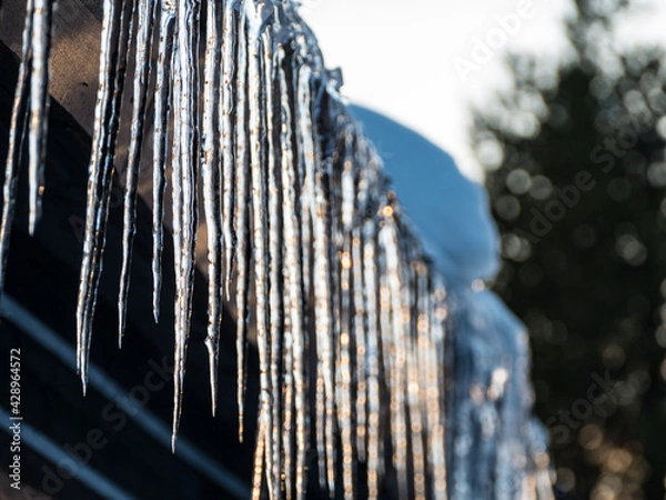 Obraz icicle on a snow covered roof in winter
