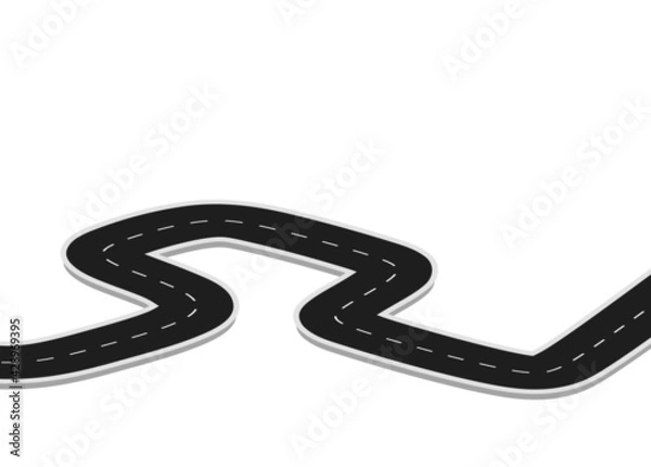 Obraz Roadway journey to the future. Asphalt street isolated on white background. Symbols Way to the goal of the end point. Path mean successful business planning Suitable for advertising and presentstation
