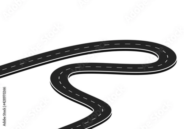 Obraz Roadway journey to the future. Asphalt street isolated on white background. Symbols Way to the goal of the end point. Path mean successful business planning Suitable for advertising and presentstation