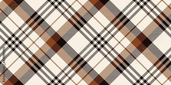 Obraz plaid fabric repeatable texture brown and black checkered diagonal stipes on beige for gingham, tablecloths, shirts, tartan, clothes, dresses, bedding, blankets, costume