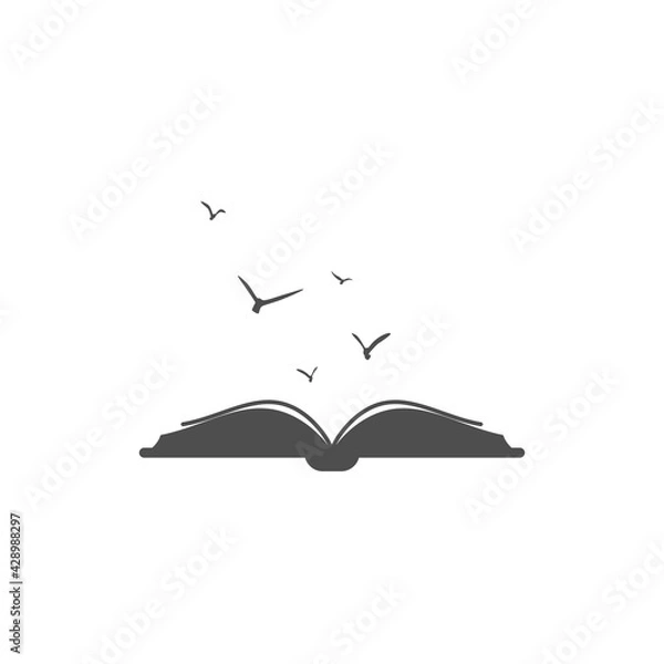 Obraz Open book with black birds flying out. Isolated on white background.