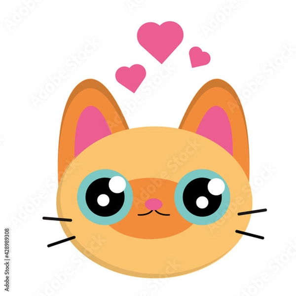 Fototapeta Cute cat face flat design vector image