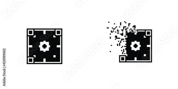 Fototapeta Ornamental Qr code tile disintegration into pixels, illustration for graphic design, colors: black and white