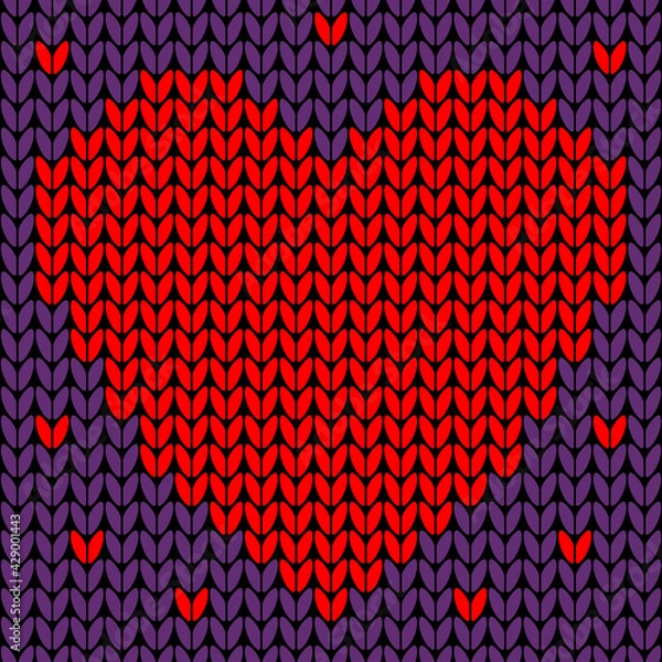 Fototapeta Vector seamless knit pattern with red heart. Knitted background