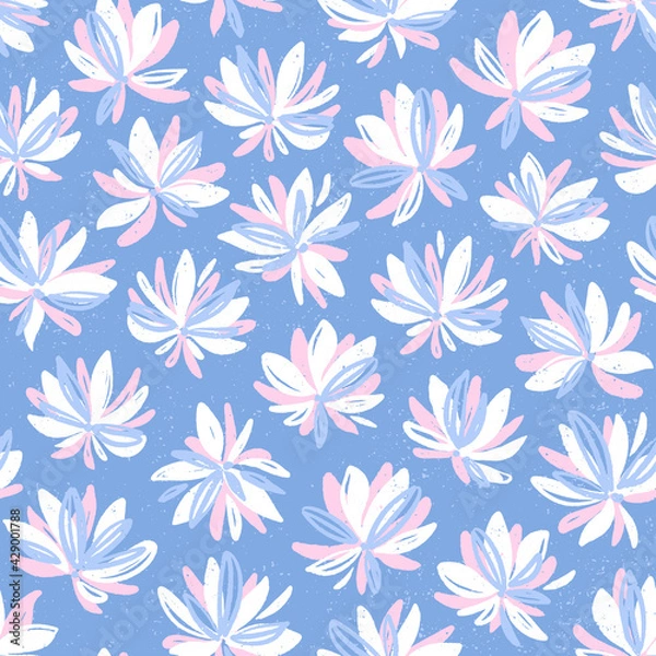 Fototapeta Hand-drawn seamless pattern with flowers. Colorful floral illustration for paper and gift wrap. Fabric print textured design. Creative stylish background.