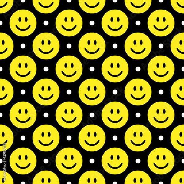 Fototapeta Smile icon pattern. Happy faces on a black background. Vector abstract background