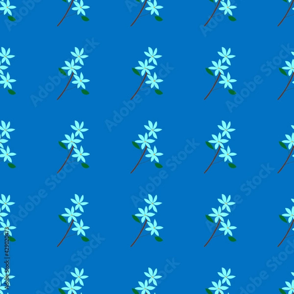 Fototapeta Vector seamless pattern with floral, repeating element. Pattern with a blue flower on a blue background. Use in textiles, clothing, wallpaper, design, baby backgrounds, wrapping paper.