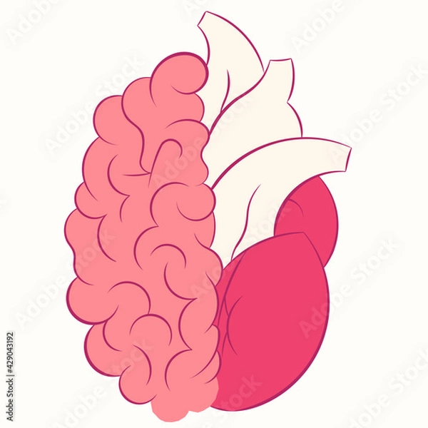Obraz Vector illustration Heart vs brain. Conflict medju emotions and rational thinking. Teamwork and balance between soul and intellect.