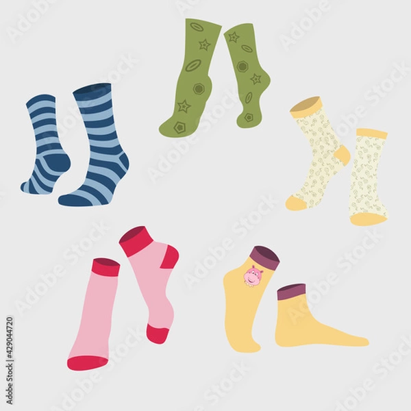 Fototapeta Vector illustration set of brightly colored socks