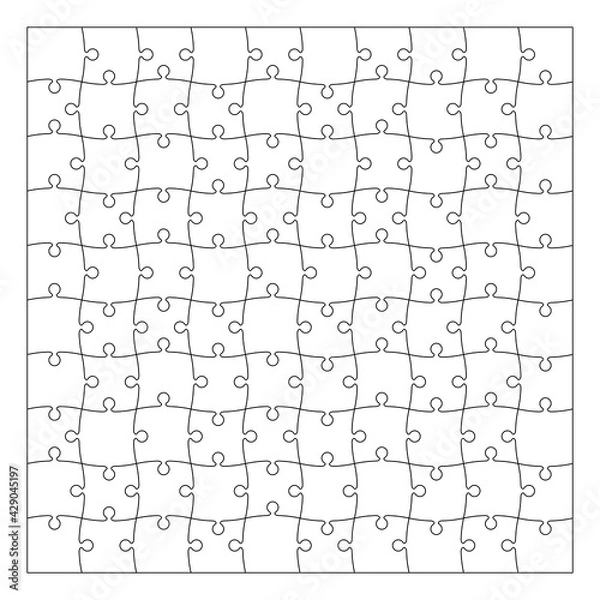 Obraz Jigsaw puzzle grid pattern. Puzzle of 100 pieces, 10x10 puzzles with a frame. Vector illustration.