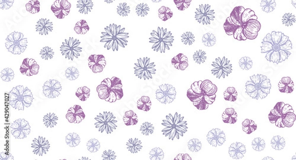 Fototapeta Flowers pattern Hand-drawn. Vector seamless background. 