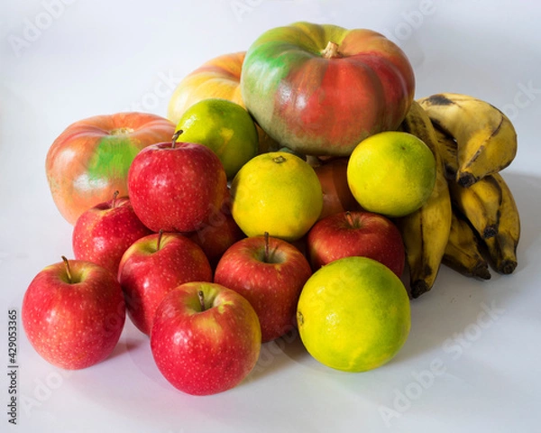 Obraz Colorfull Fruits and vegetable on white background.