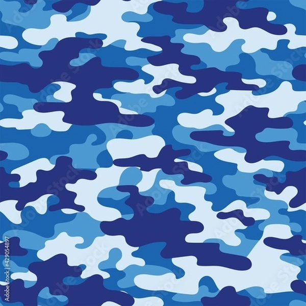 Fototapeta Texture military blue camouflage repeat print. Seamless army pattern. Modern