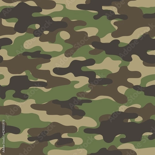 Fototapeta Camouflage classic seamless pattern. Abstract camo. Military green texture. Print on fabric on textiles. Vector illustration