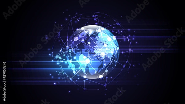 Fototapeta Global network connection World map abstract technology background