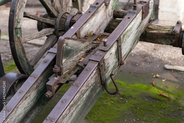 Fototapeta Old field gun carriage. In the 18th century there was a cannon on this carriage. The iron is well preserved, the wood is in poor condition.